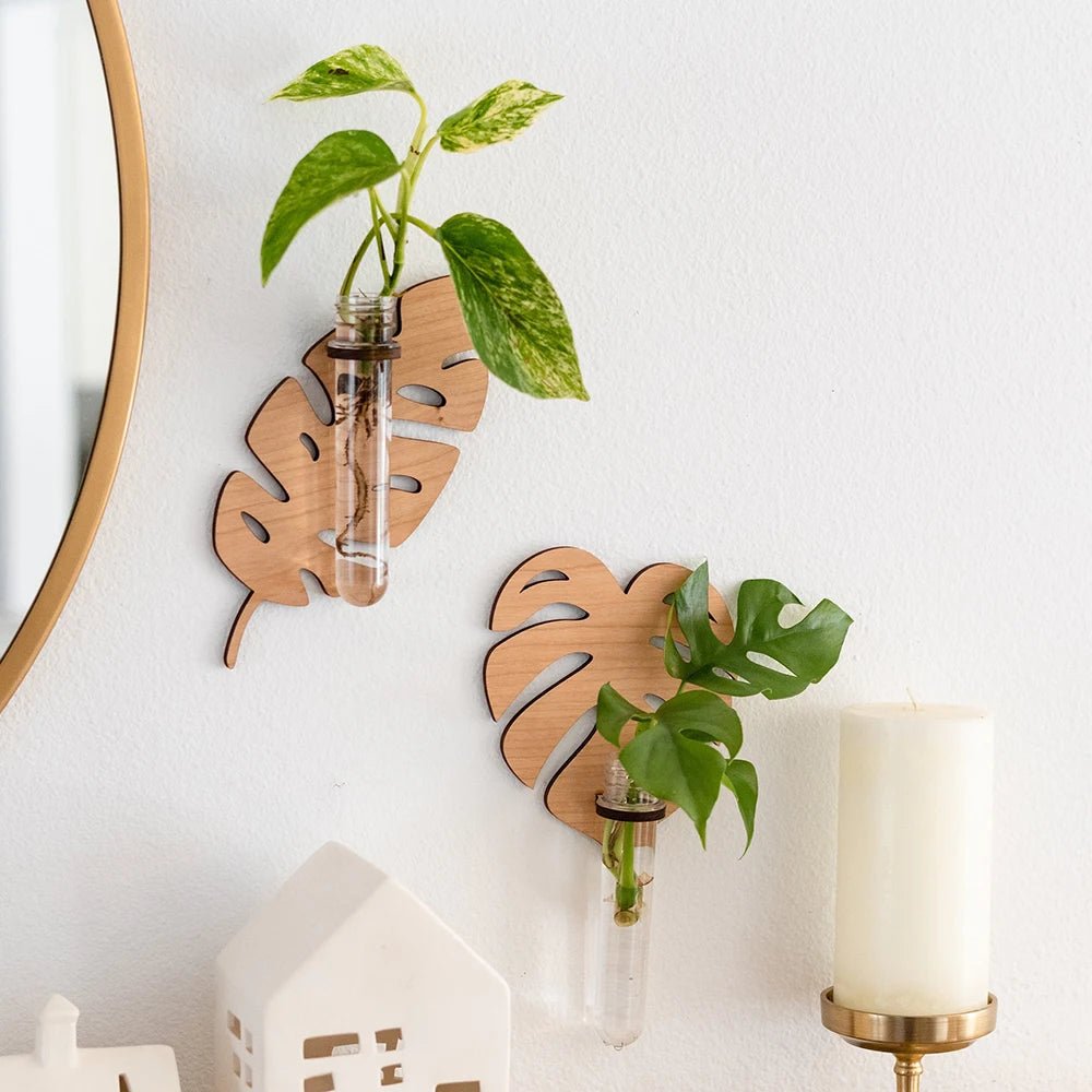 Jardinière murale en forme de feuille VerdantCraft, fabriquée à la main en bois naturel