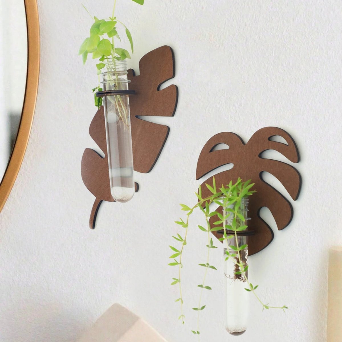 Jardinière murale en forme de feuille VerdantCraft, fabriquée à la main en bois naturel