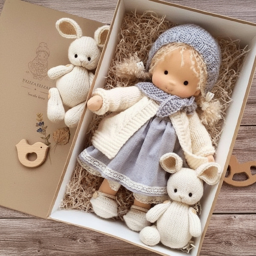 Boneca de Algodão Waldolly Waldorf para Brincadeira Suave, Natural, Imaginativa e Encanto Atemporal
