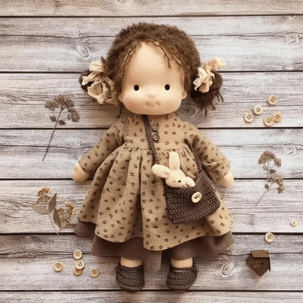 Boneca de Algodão Waldolly Waldorf para Brincadeira Suave, Natural, Imaginativa e Encanto Atemporal
