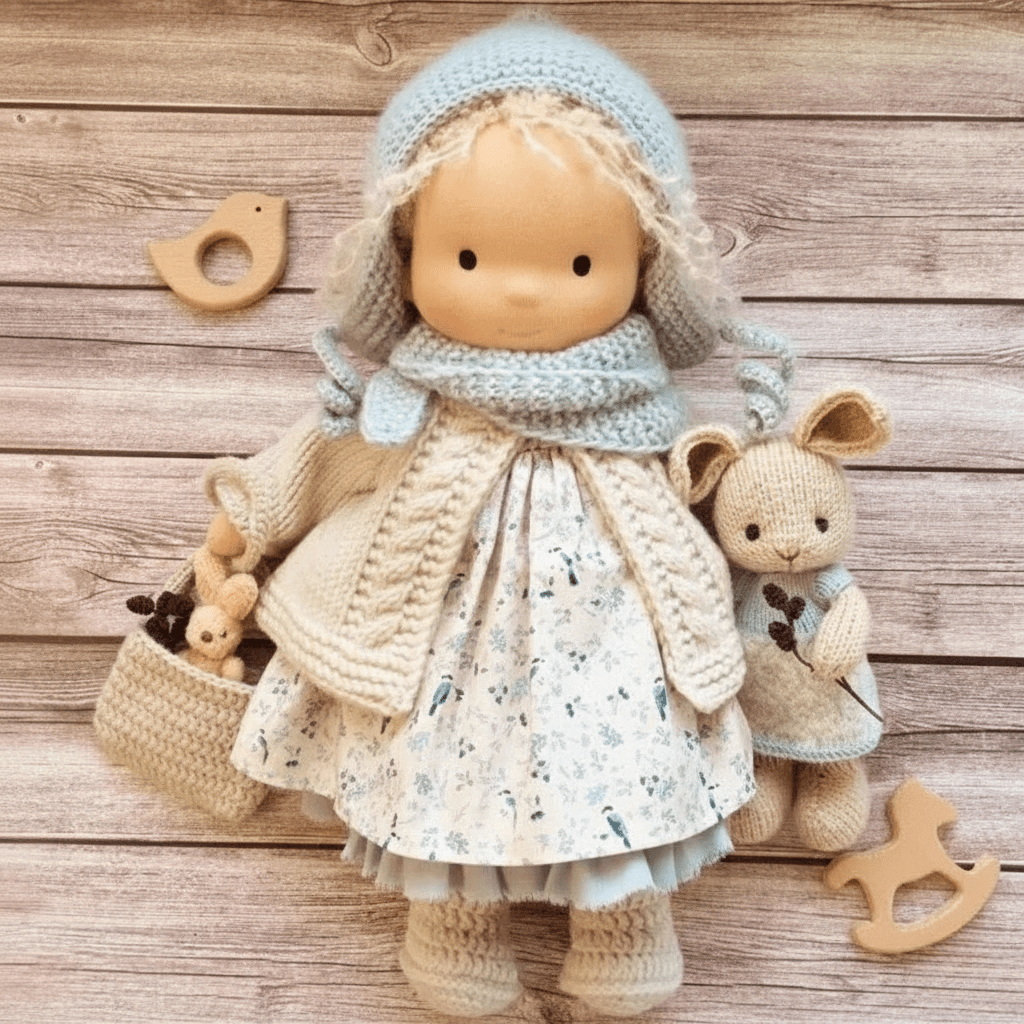 Boneca de Algodão Waldolly Waldorf para Brincadeira Suave, Natural, Imaginativa e Encanto Atemporal