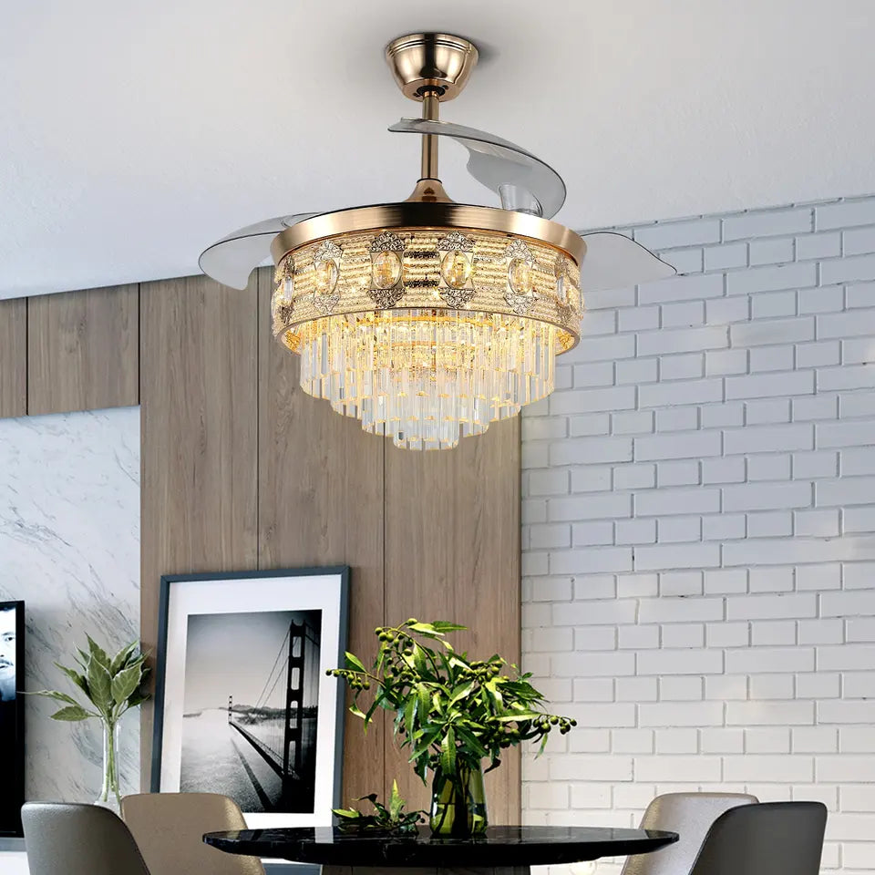 Stropní ventilátor Elora Gold Finish Fandelier s dálkovým ovládáním a osvětlením