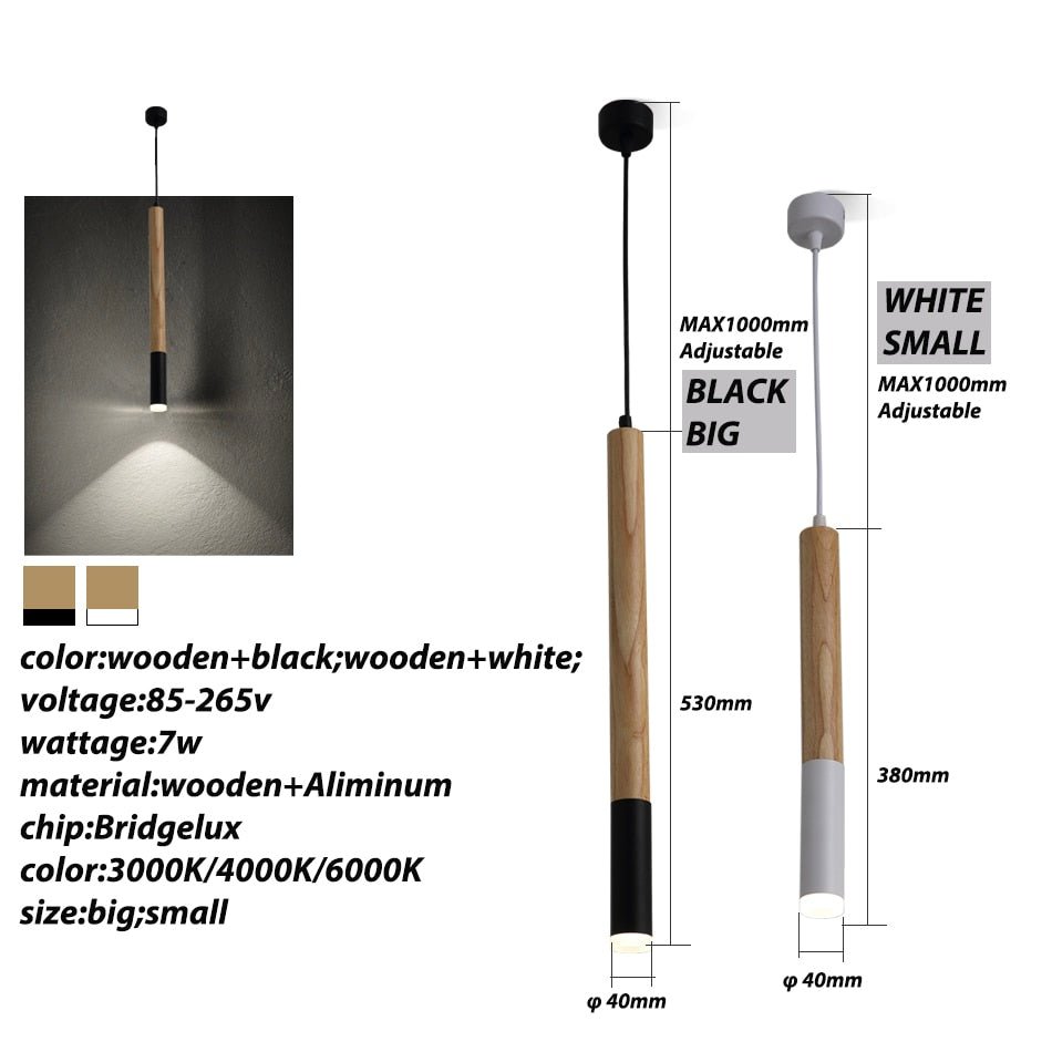 LED závěsná lampa Cedarwood v dřevěném a hliníkovém válci