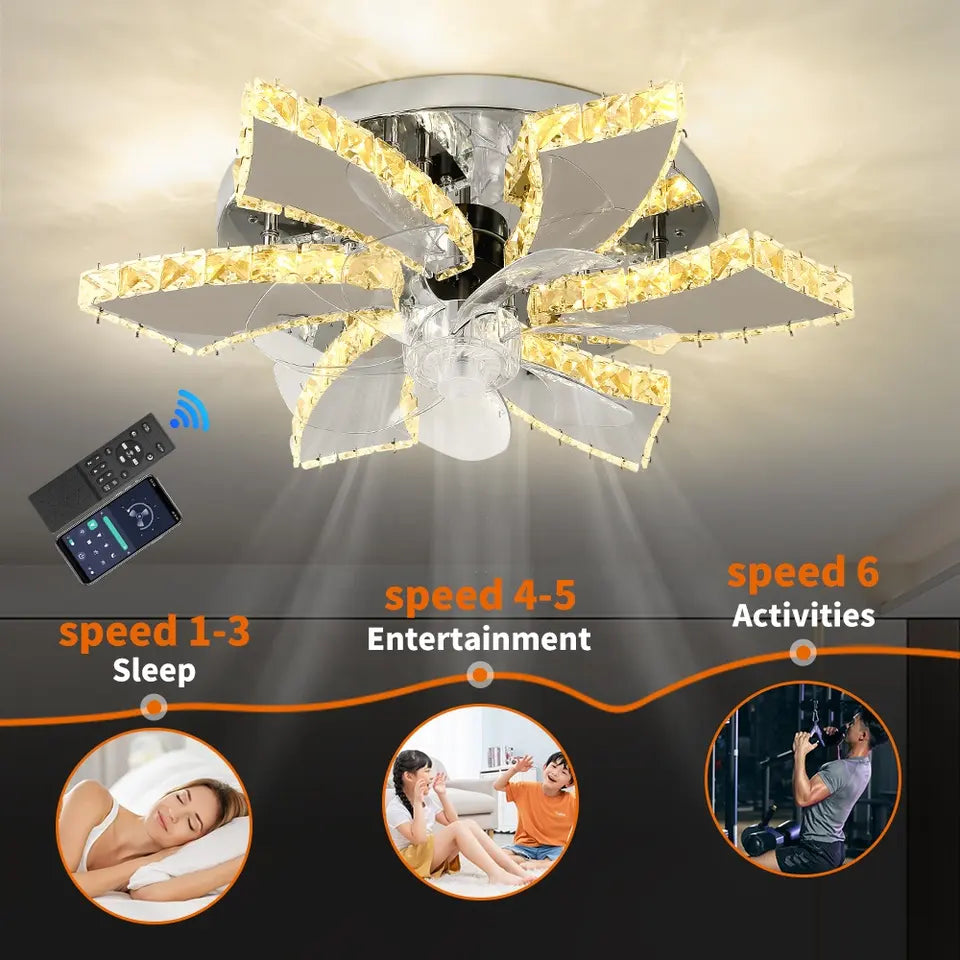 Ventilatore da soffitto a LED NovaLuxe con 7 pale in cristallo e telecomando
