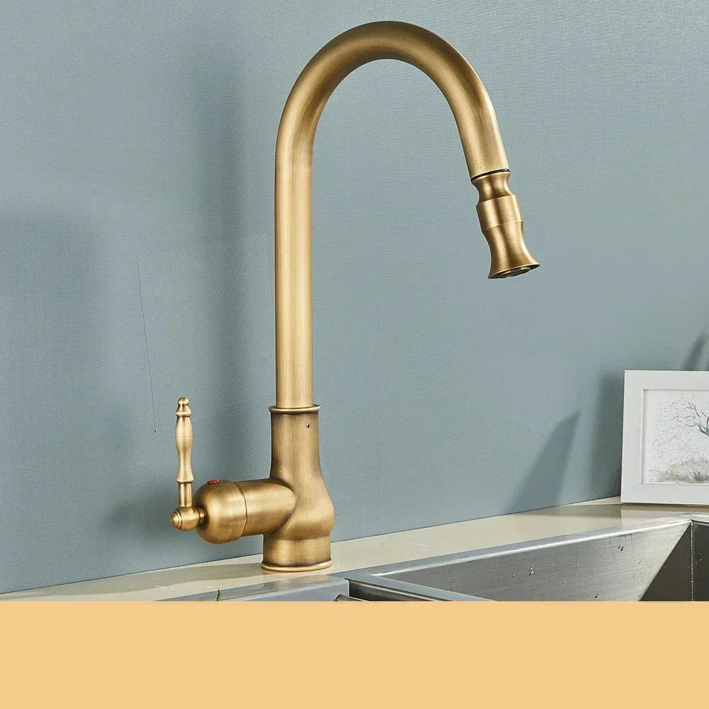 VintageTap Antique Brass Kitchen Tap – Retro Style Mixer Faucet with Swivel Spout