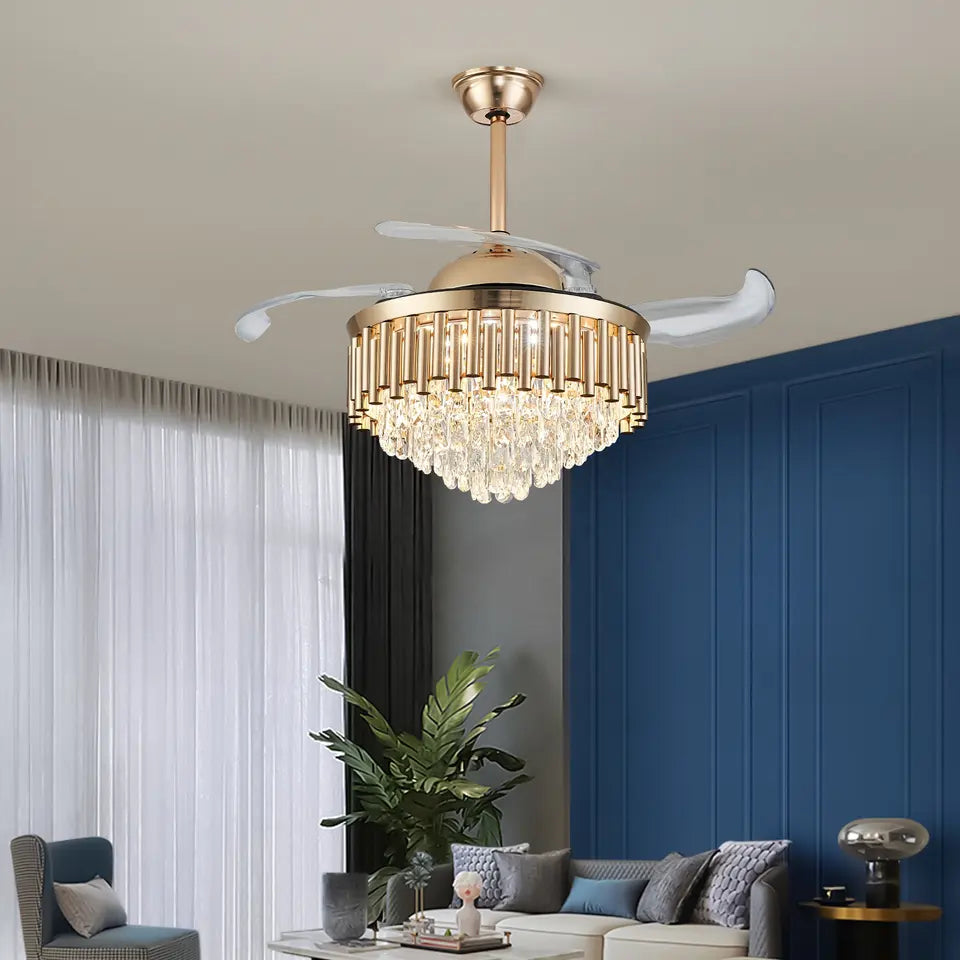 Aurea Crystal Chandelier With Retractable Blades, 42-Inch Diameter