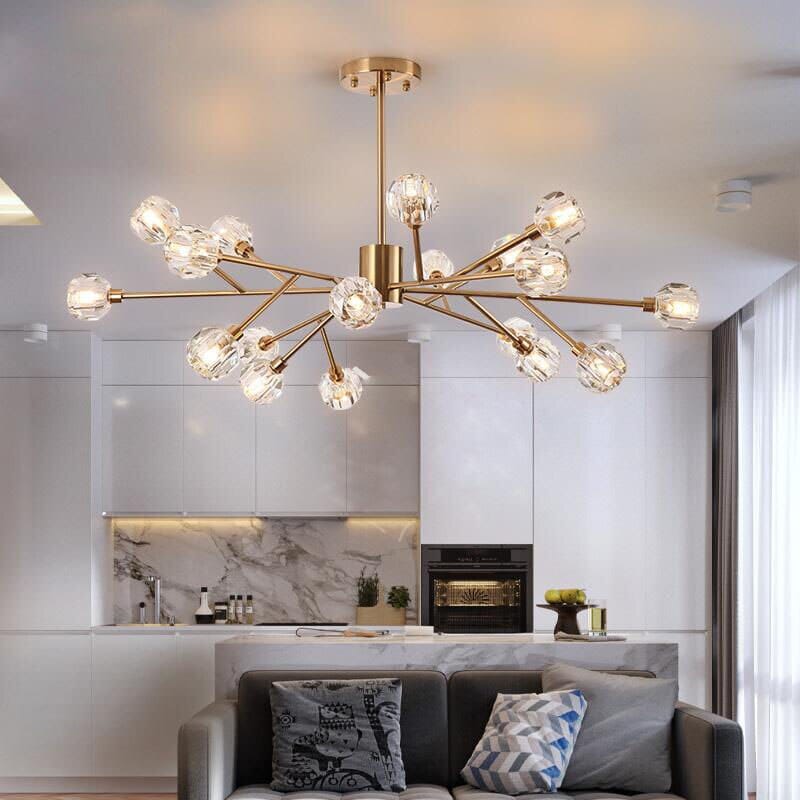 Lámpara de araña Elara Orb LED de cristal para espacios modernos