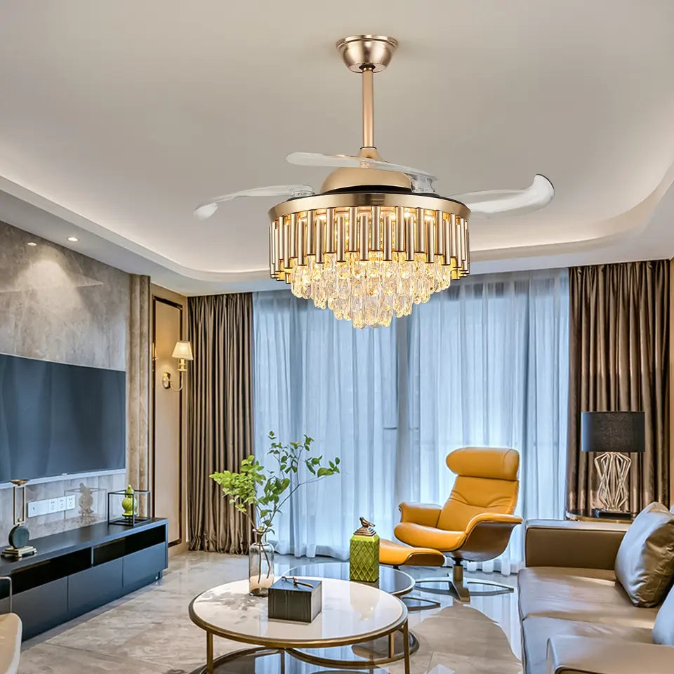 Aurea Crystal Chandelier With Retractable Blades, 42-Inch Diameter