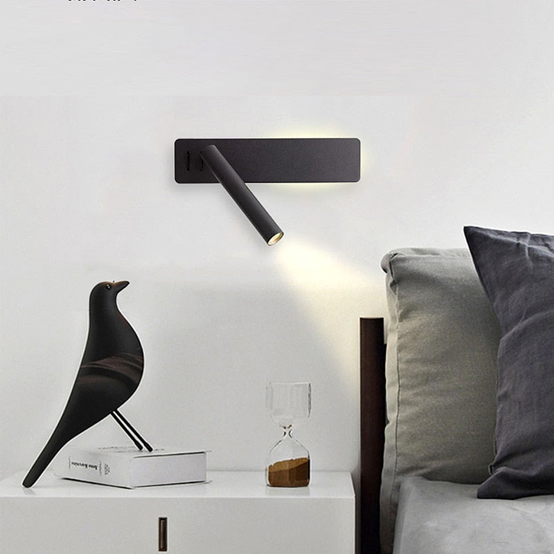 Nástěnná LED lampa s otočnou hlavou pro čtení, vhodná k posteli v ložnici