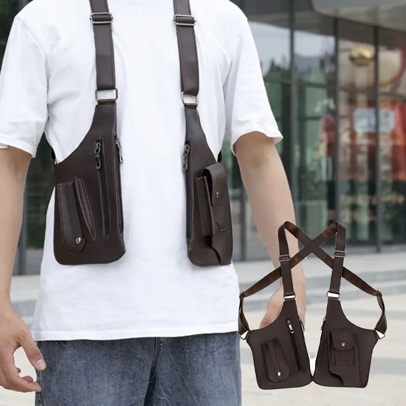 Bolso bandolera antirrobo para hombre en cuero PU resistente al agua y almacenamiento EDC