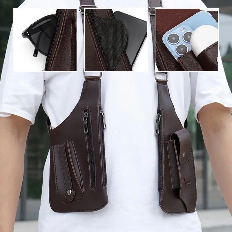 Bolso bandolera antirrobo para hombre en cuero PU resistente al agua y almacenamiento EDC