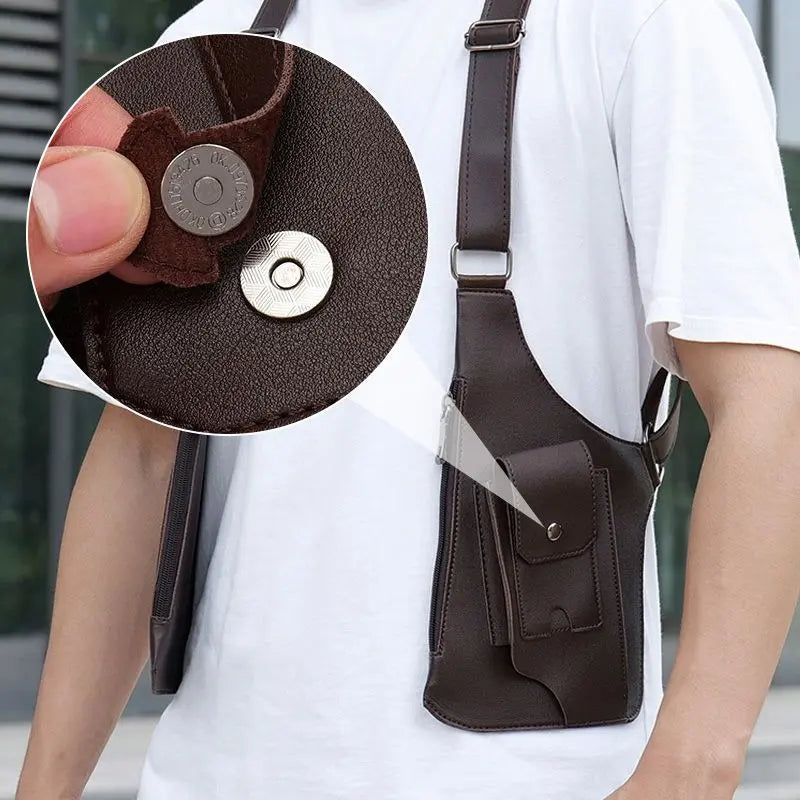 Bolso bandolera antirrobo para hombre en cuero PU resistente al agua y almacenamiento EDC