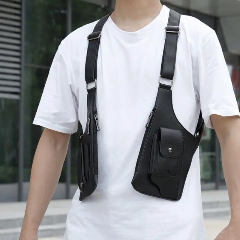 Bolso bandolera antirrobo para hombre en cuero PU resistente al agua y almacenamiento EDC