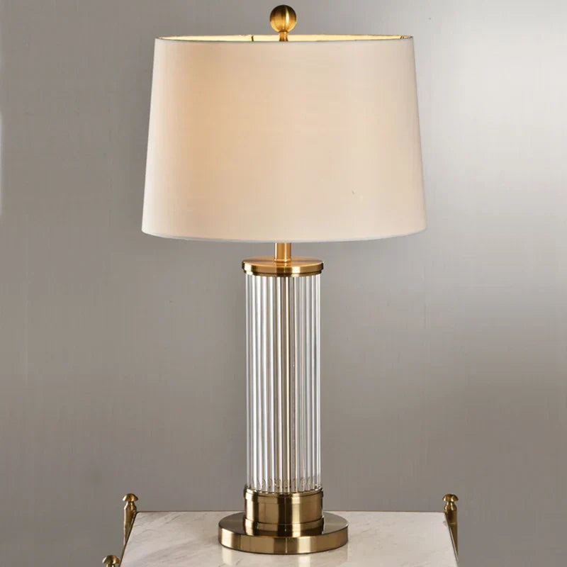 Nexora Glassstav Bordlampe Med Myk Stoffskjerm