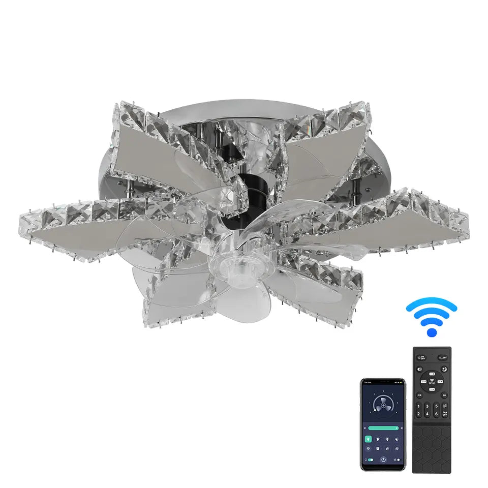 Ventilatore da soffitto a LED NovaLuxe con 7 pale in cristallo e telecomando
