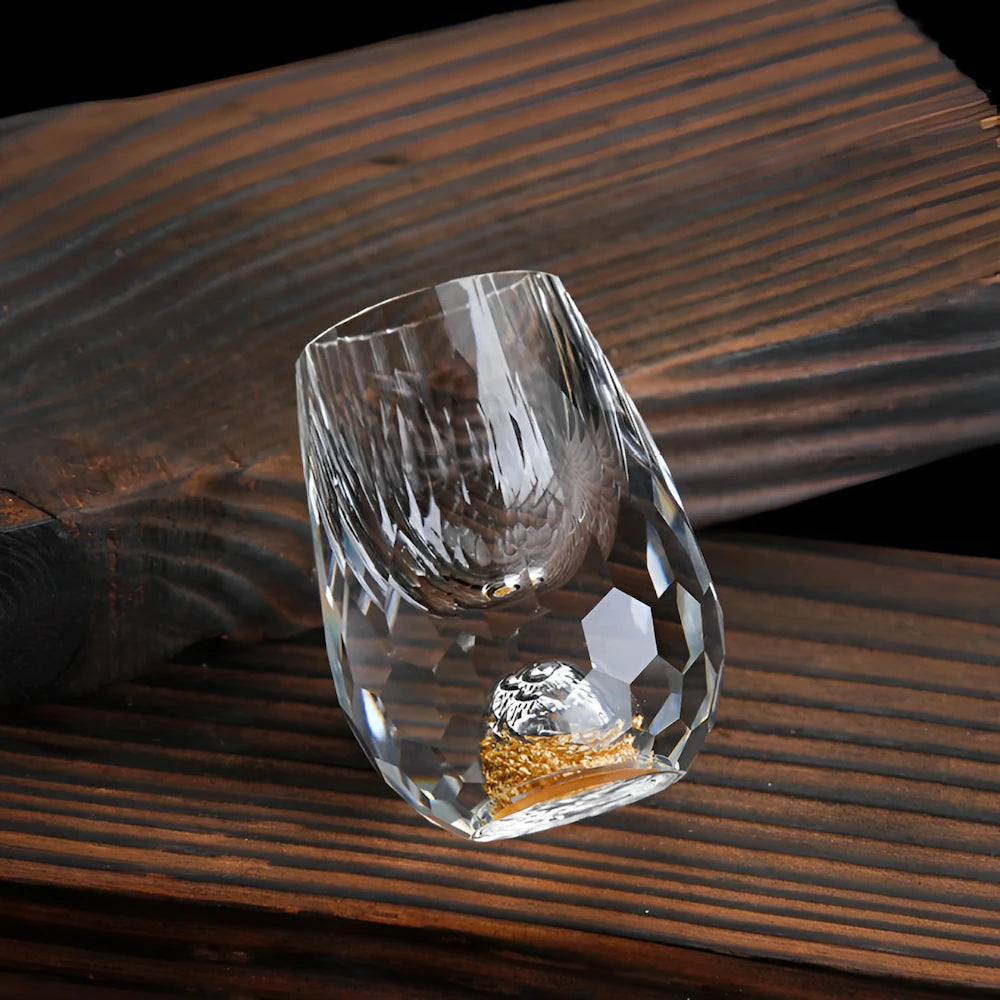 Luxury Crystal Glasses with Gold Flakes – Handmade – Set of 2 – For Whisky & Premium Beverages