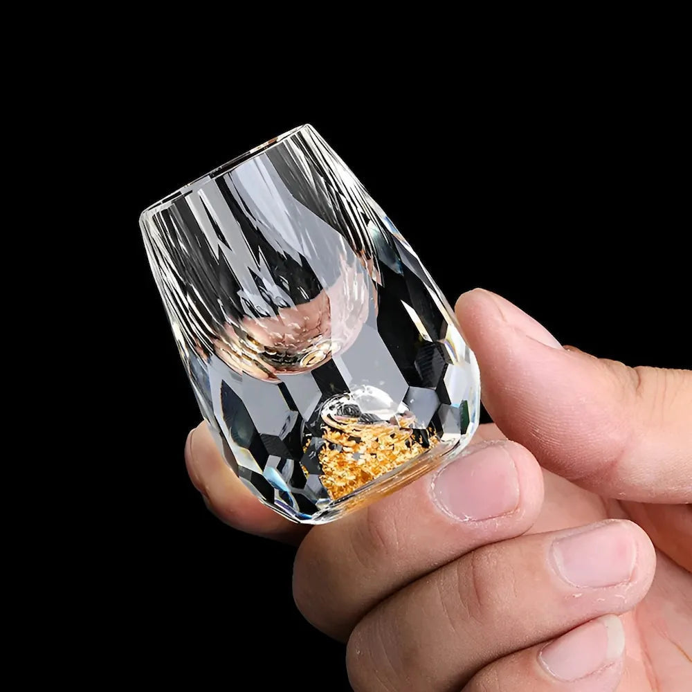 Luxury Crystal Glasses with Gold Flakes – Handmade – Set of 2 – For Whisky & Premium Beverages