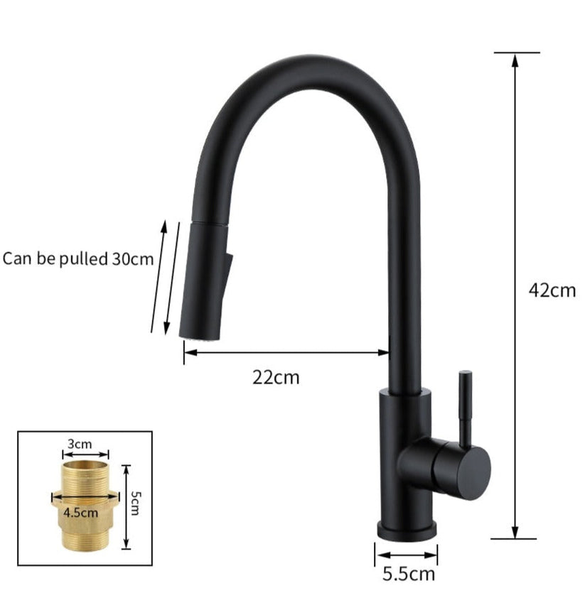 Rubinetto da cucina TouchTech con sensore senza contatto e bocca estraibile, finitura ottone