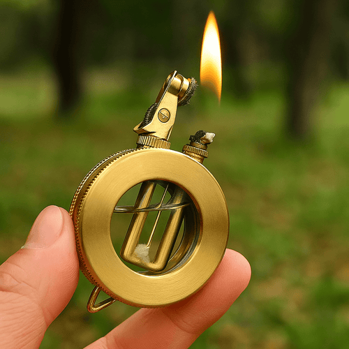 Encendedor Aurora con acabado metálico vintage, diseño clásico a prueba de viento y encanto retro