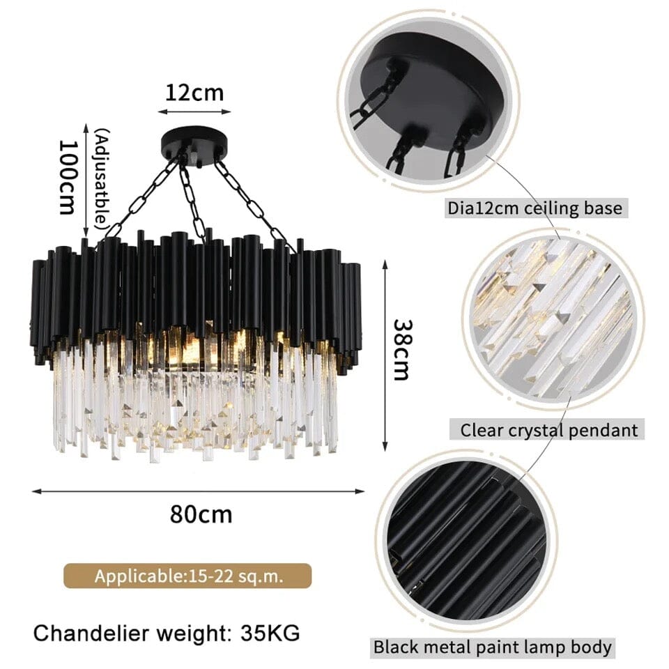 Collection de lustres en cristal Nova en finition noir mat