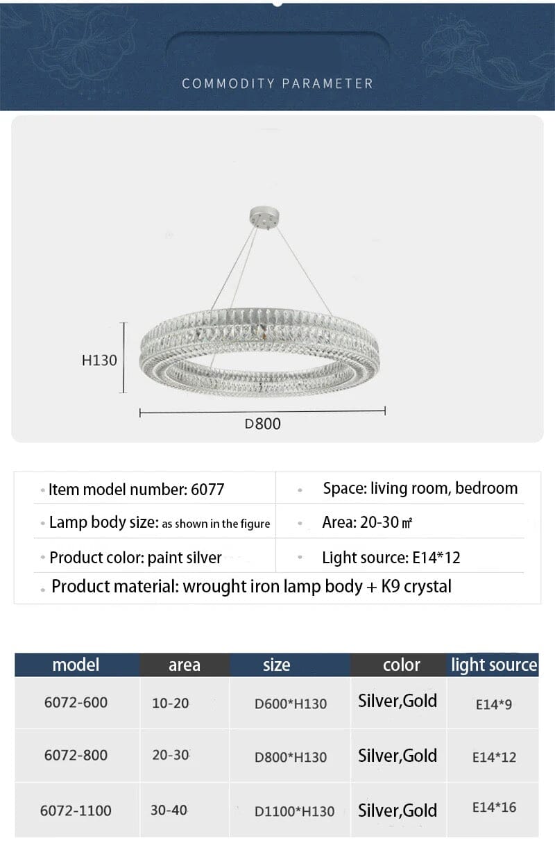 AstraLux Chrome Ring Chandelier Elegant Ceiling Light