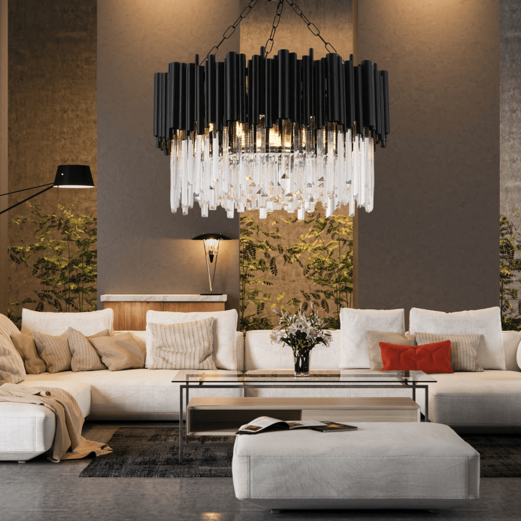 Collection de lustres en cristal Nova en finition noir mat