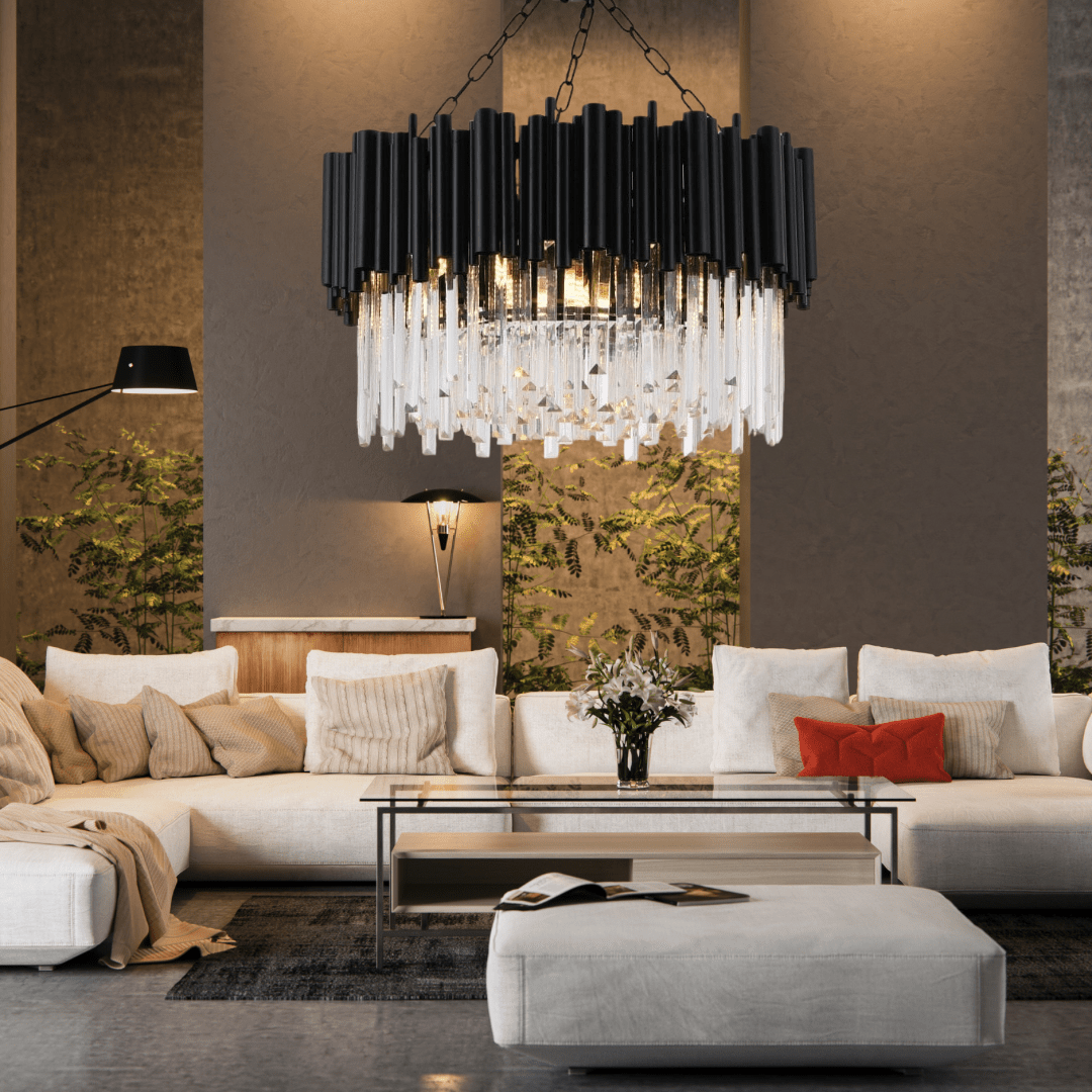Collection de lustres en cristal Nova en finition noir mat