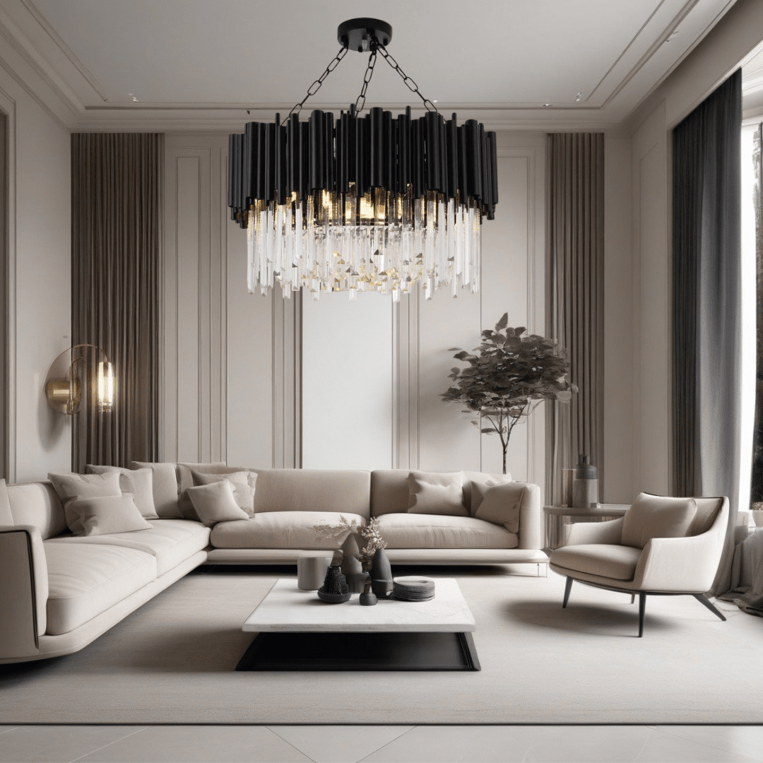 Collection de lustres en cristal Nova en finition noir mat