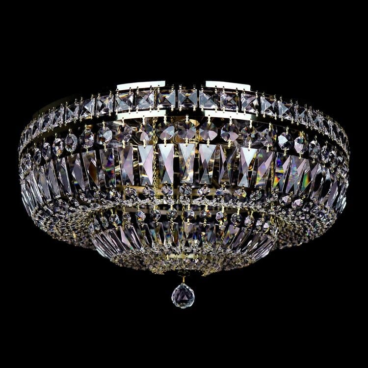 Lampadario Astra Lumen in Ottone e Cristallo per Illuminazione Elegante