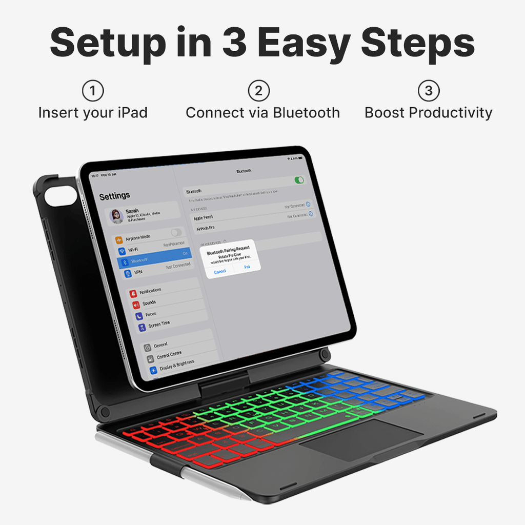 Funda para iPad con teclado inalámbrico giratorio para uso diario de la tablet