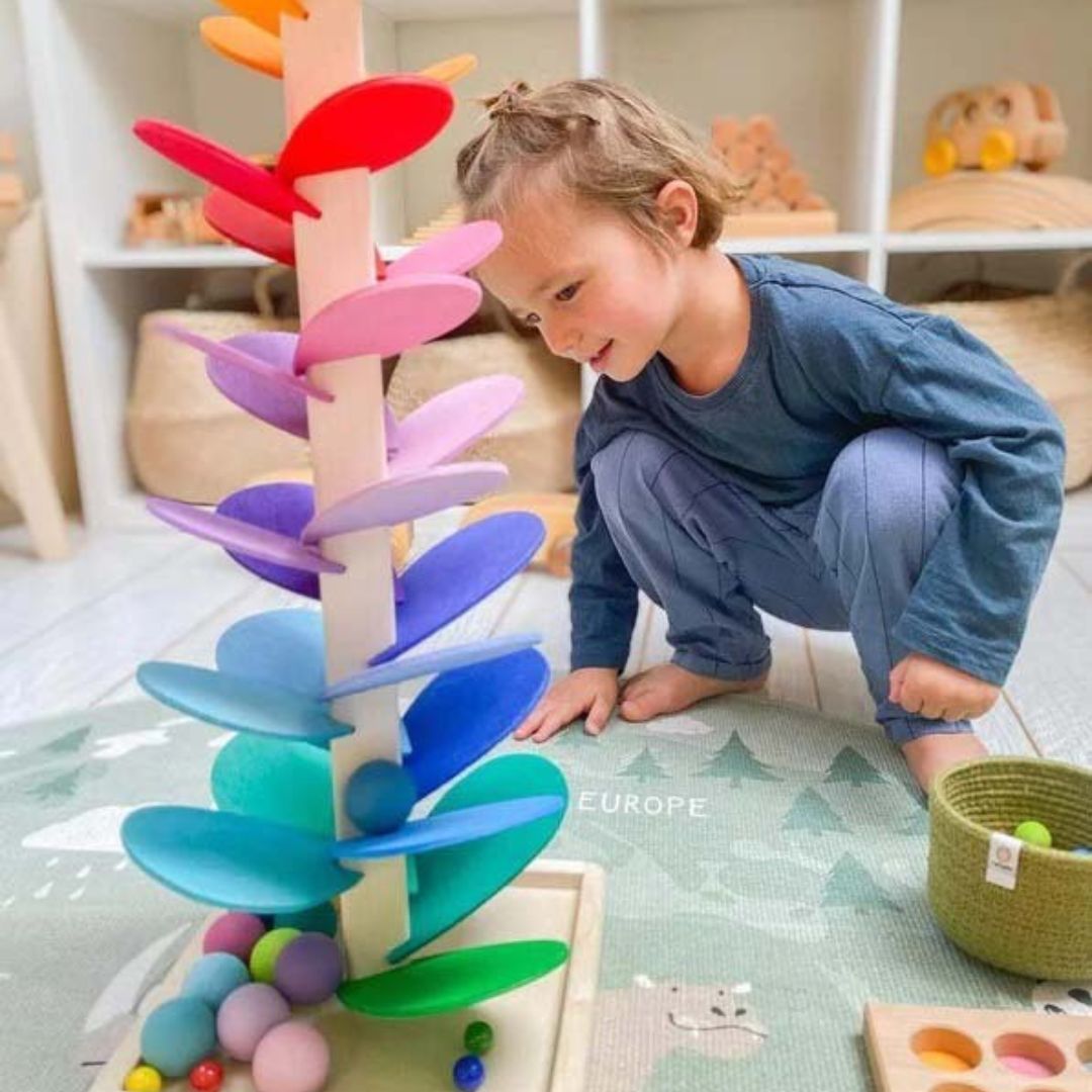 Torre de Sonidos de Madera Arcoíris para Aprendizaje Temprano y Juego Sensorial