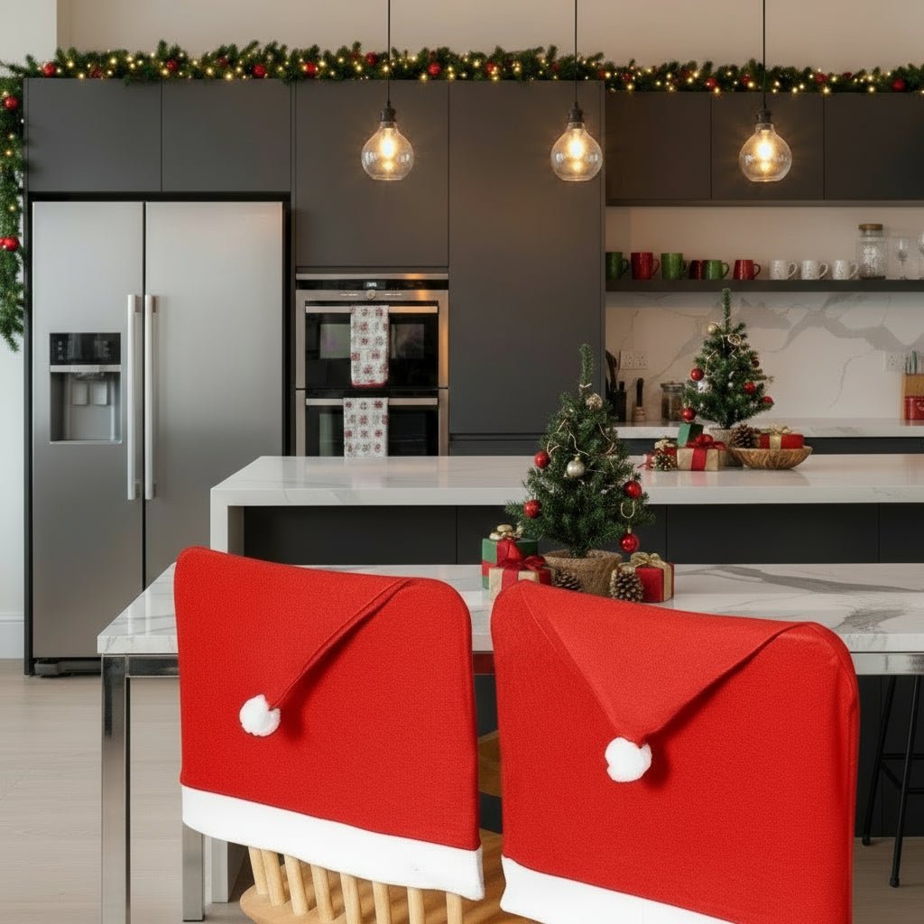 Coprisedia Jolly Seat con Cappello di Babbo Natale 2 Pezzi per Pranzi Natalizi Festivi