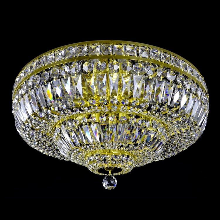 Lampadario Astra Lumen in Ottone e Cristallo per Illuminazione Elegante