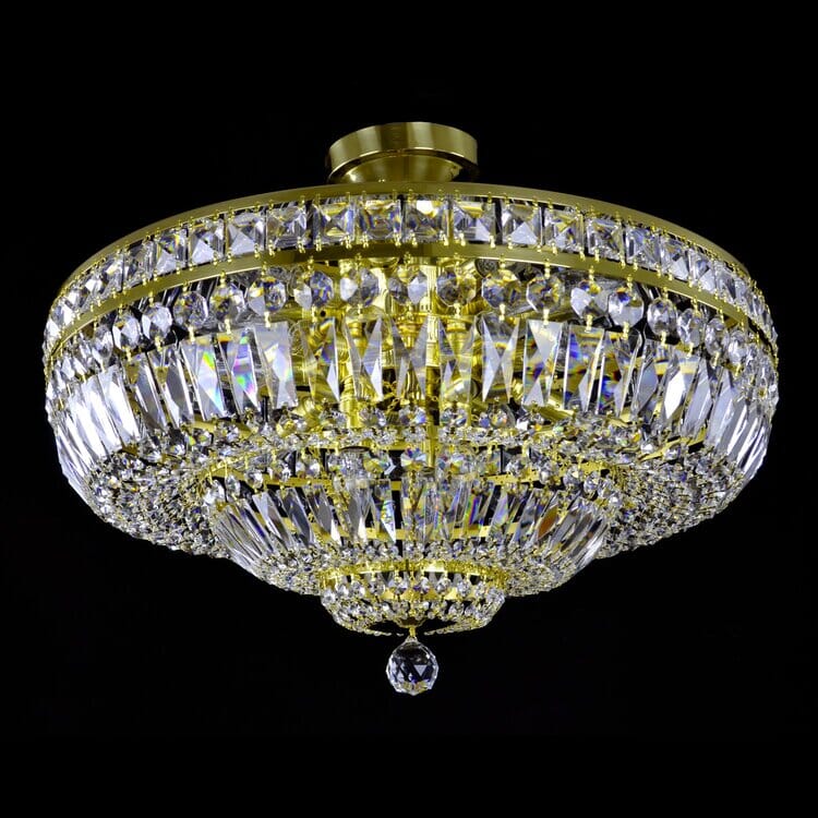 Lampadario Astra Lumen in Ottone e Cristallo per Illuminazione Elegante