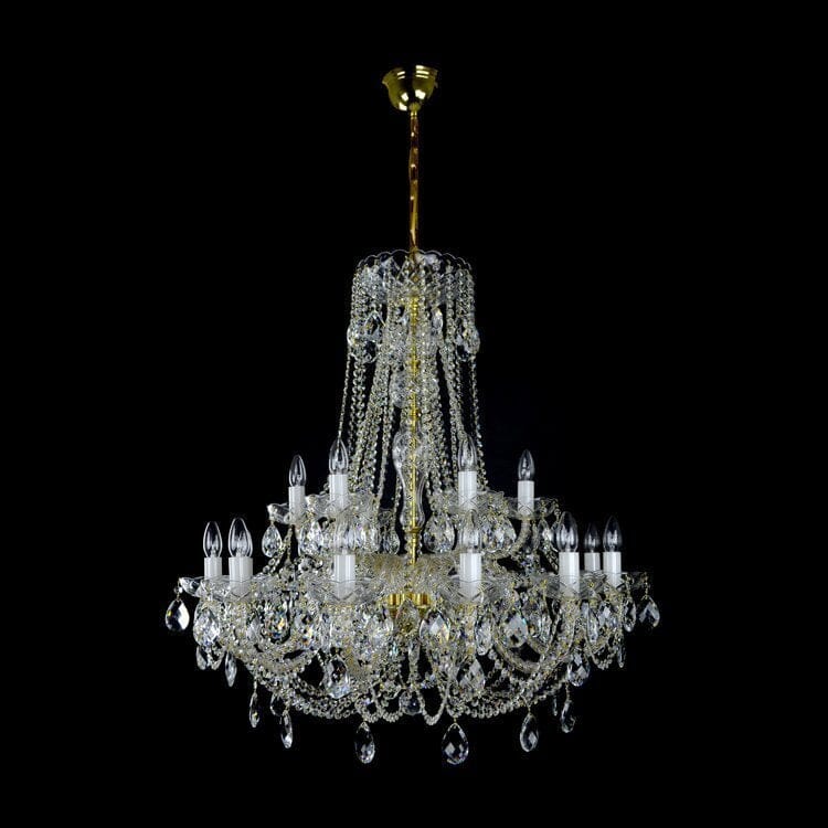 Lampadario Bohemien in Cristallo con Sedici Bracci in Vetro e Cristalli Scintillanti