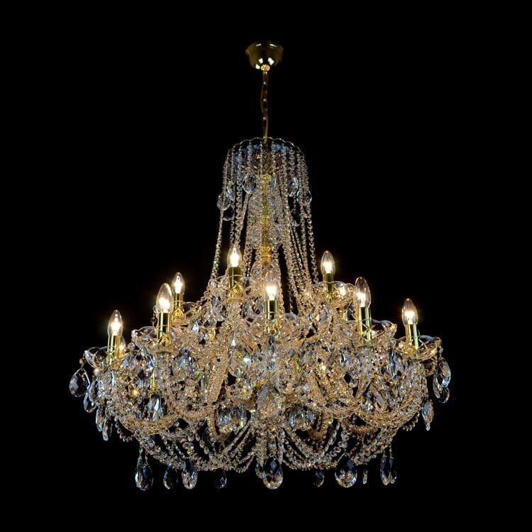 Lampadario Bohemien in Cristallo con Sedici Bracci in Vetro e Cristalli Scintillanti