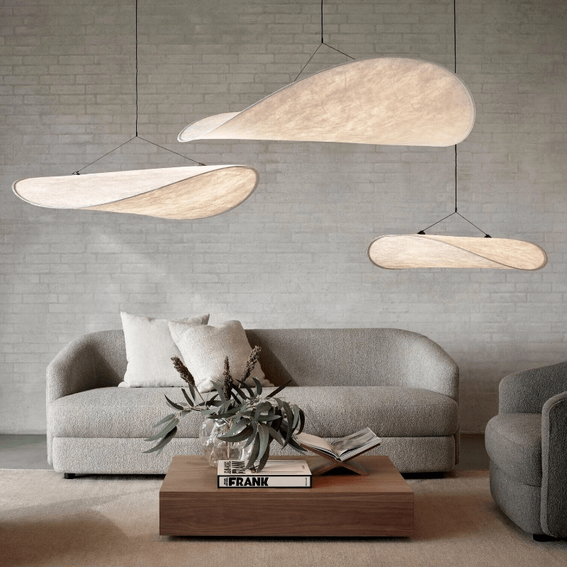 Japandi Silk Pendant Lamp With Warm LED E27 Socket