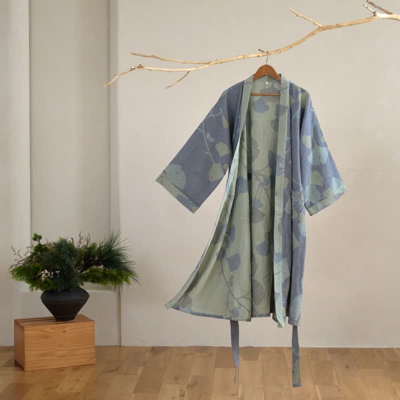 Naturerobe Organický bavlněný kimono župan s prodyšnou gázovou látkou oboustranný design