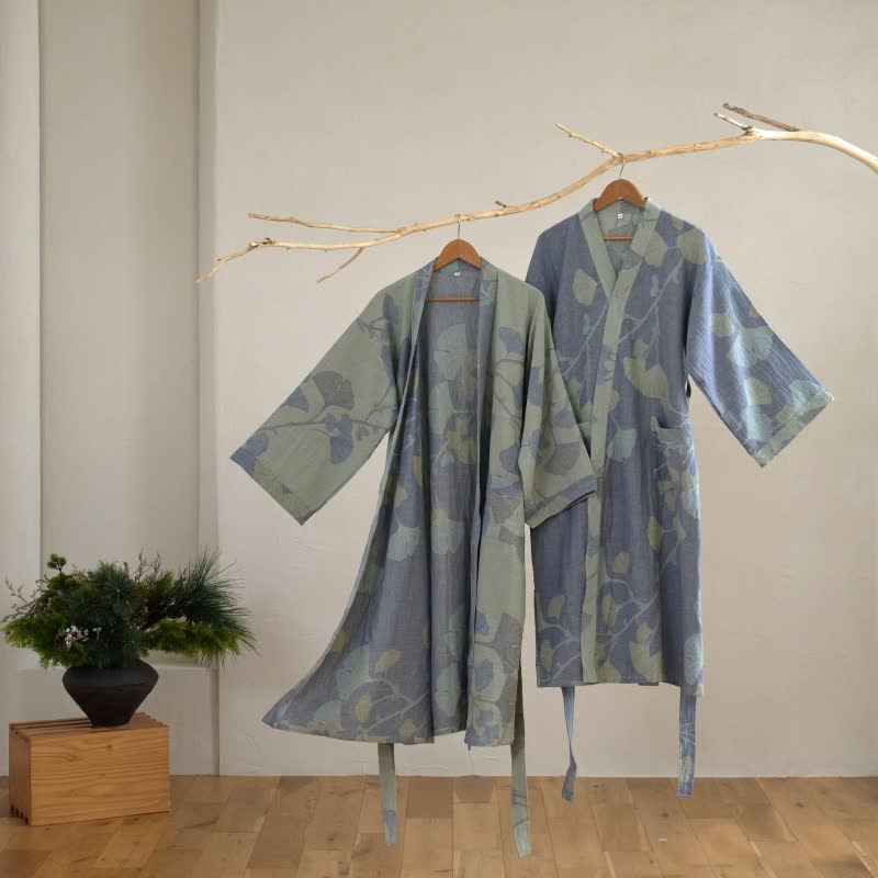 Naturerobe Organický bavlněný kimono župan s prodyšnou gázovou látkou oboustranný design