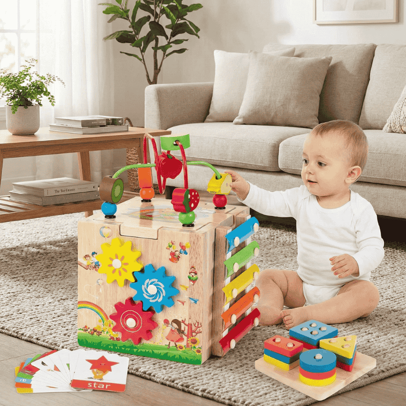 Mindful Blocks Montessori 8v1 dřevěný vzdělávací kostka pro batolata