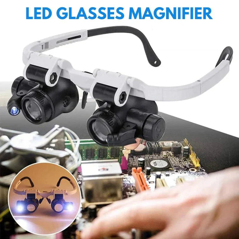 LED Magnification Eyewear With Eight, Fifteen, And Twenty-Three Times Magnification