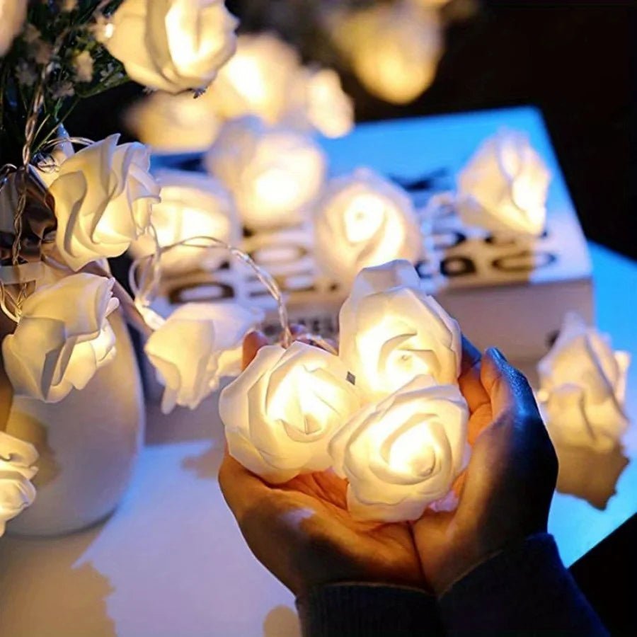 RomanceGlow Romantic Warm LED String Lights With Faux Roses For Couples Decor