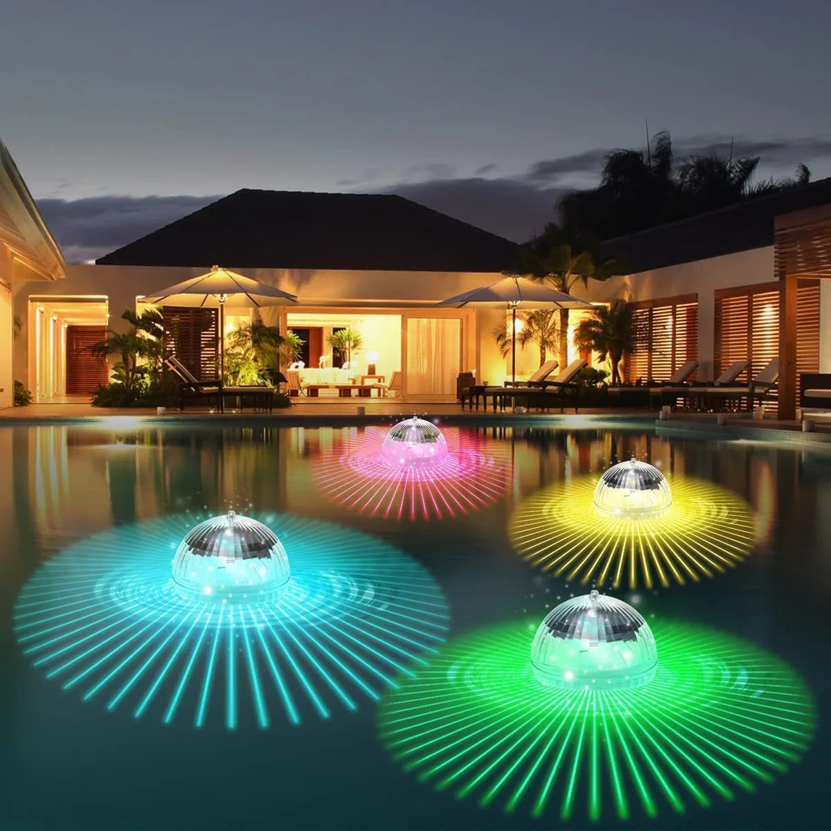 Lămpi solare impermeabile pentru piscină Rainbowwave cu efecte multicolore