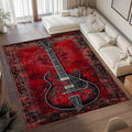 CozyChord Vintage Guitar Print Area Rug, Soft Flannel, Non Slip For Music Lovers