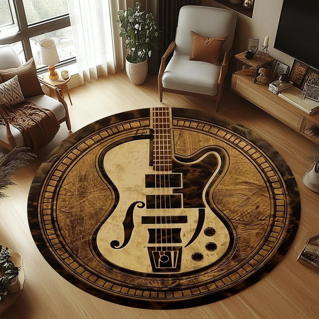 GentleTune Kinder-Gitarren-Teppich rund aus Flanell mit rutschfester Rückseite, maschinenwaschbar