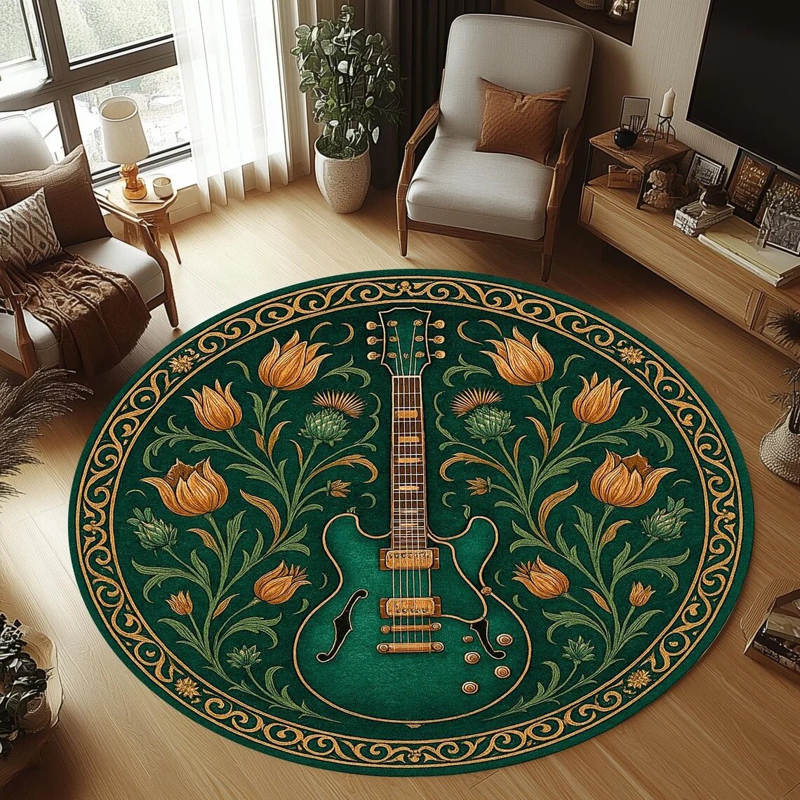 GentleTune Kinder-Gitarren-Teppich rund aus Flanell mit rutschfester Rückseite, maschinenwaschbar