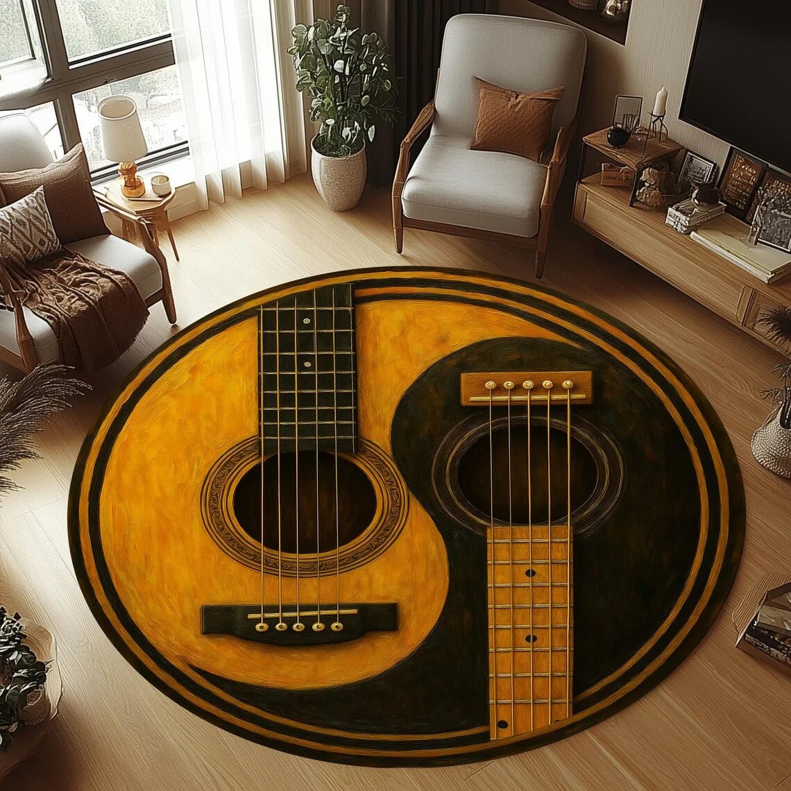 GentleTune Kinder-Gitarren-Teppich rund aus Flanell mit rutschfester Rückseite, maschinenwaschbar