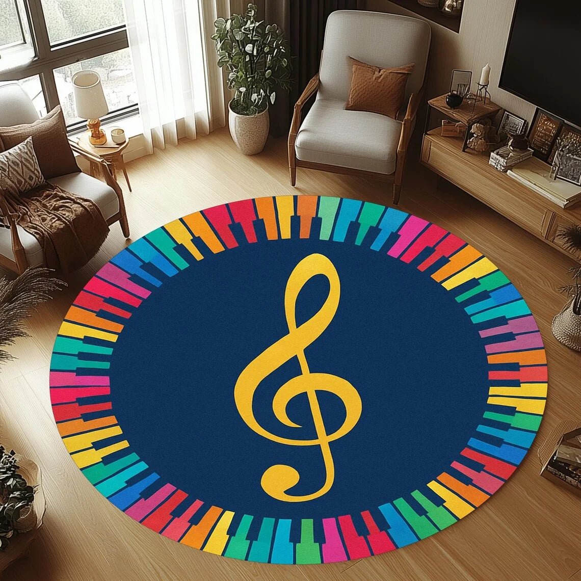 GentleTune Kinder-Gitarren-Teppich rund aus Flanell mit rutschfester Rückseite, maschinenwaschbar