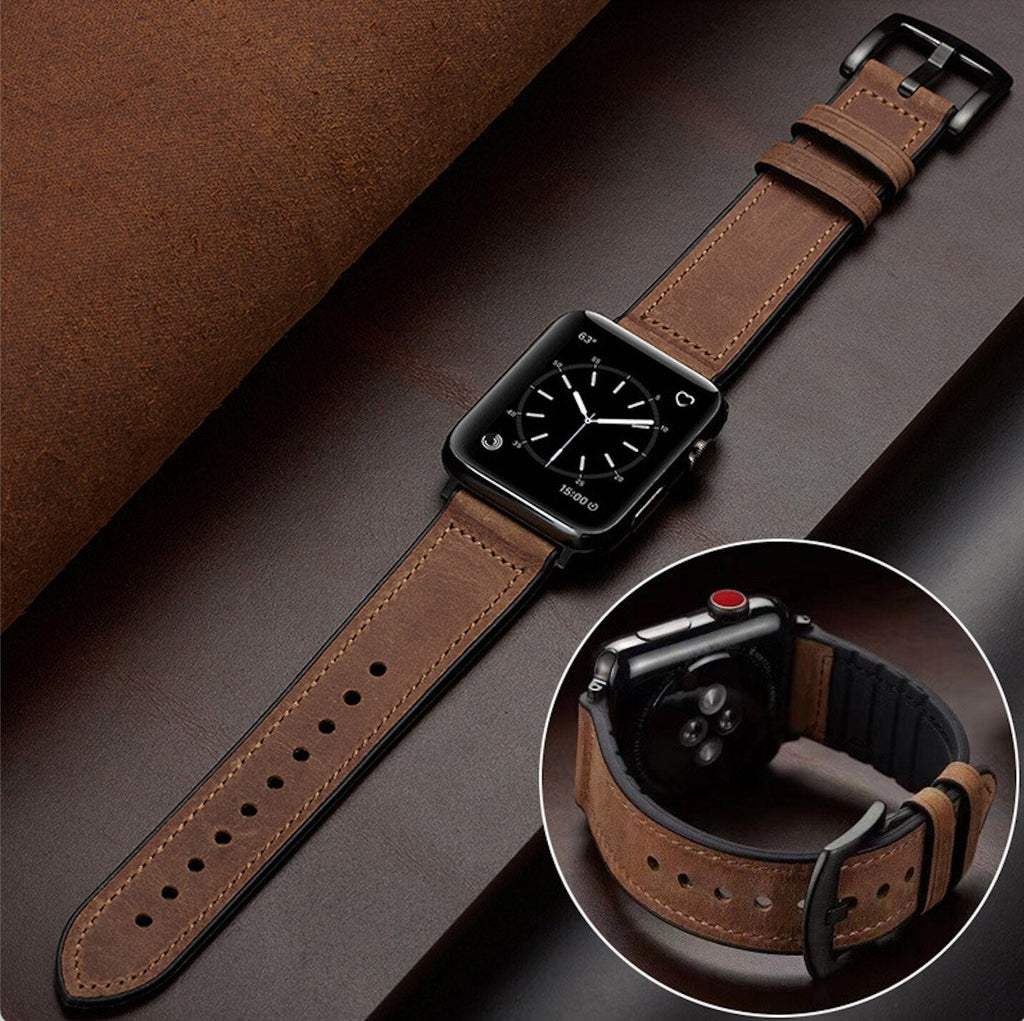 Curea de lux Aurora din piele naturală pentru Apple Watch Pro