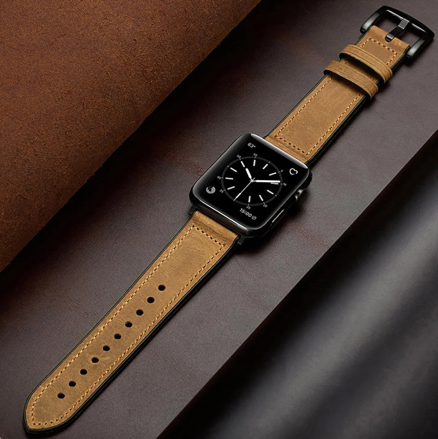 Curea de lux Aurora din piele naturală pentru Apple Watch Pro